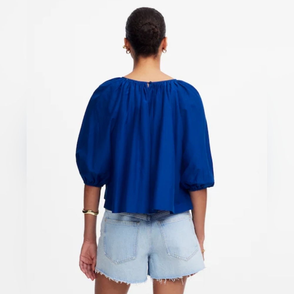 NWT $118 Madewell Shirred Puff-Sleeve Top in Cotton-Silk Voile Womens Size Small - Picture 3 of 11